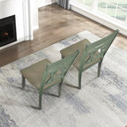Lexicon Wood Dining Chair, Set of 2, Greywash/Antique Teal | Double Cross Back, Rustic Armless Chairs, Kitchen and Dining Room Furniture, Two-Tone Finish