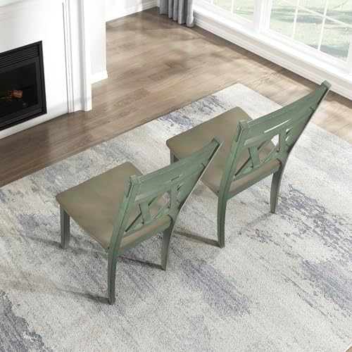 Lexicon Wood Dining Chair, Set of 2, Greywash/Antique Teal | Double Cross Back, Rustic Armless Chairs, Kitchen and Dining Room Furniture, Two-Tone Finish