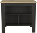 Kitchen Island with Four Legs and Three Shelves - Black/Light Oak | Three shelves and four legs for stable support and ample storage