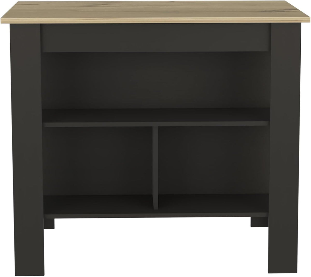 Kitchen Island with Four Legs and Three Shelves - Black/Light Oak | Three shelves and four legs for stable support and ample storage