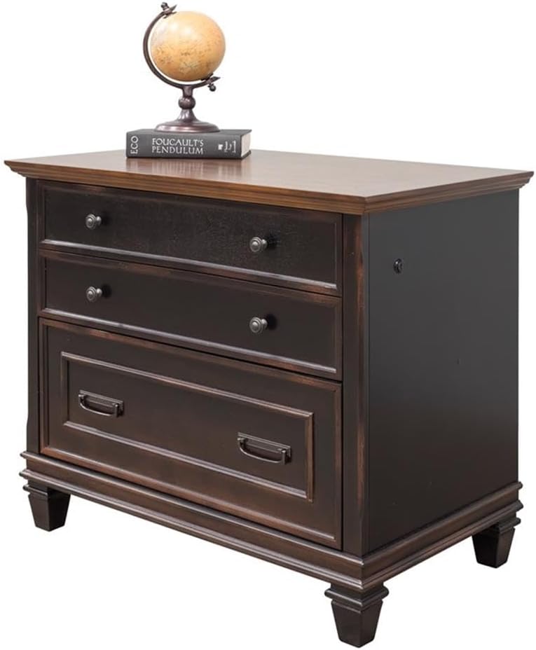 Martin Furniture Hartford Wood Lateral File with Locking Legal/Letter File Drawer Black