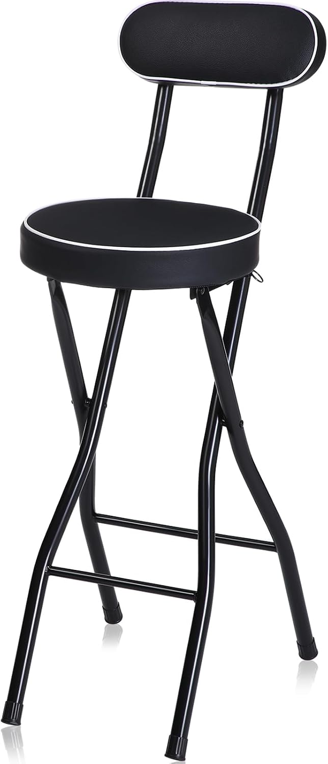 Thyle 1 Pcs 27.5 Inch Folding Bar Stool with Backrest Tall Foldable Stool Chair with Cushioned Padded Portable Collapsible Counter Height Chair for Kitchen Island Shop Cafe Dining Room
