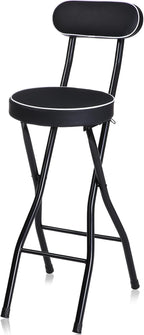 Thyle 1 Pcs 27.5 Inch Folding Bar Stool with Backrest Tall Foldable Stool Chair with Cushioned Padded Portable Collapsible Counter Height Chair for Kitchen Island Shop Cafe Dining Room