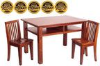 Pemberly Row Contemporary Kid's 3 Piece Table and Chair Set, Solid Wood Construction, Cherry Finish, Includes 2 Chairs, 25" H Table, Comfortable Contoured Seats, Baby and Kids Room Furniture