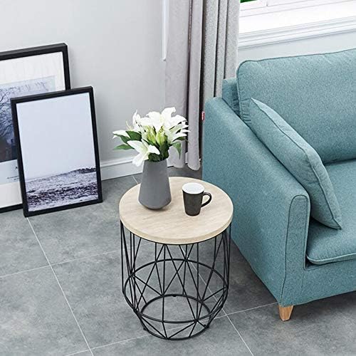 Telephone Table, Round Industrial Side Table,Telephone Table,Office Hallway Or Living Room,Wood Look with Metal Frame (Color:Wood,Size:17.7117.7121.65in)
