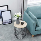 Telephone Table, Round Industrial Side Table,Telephone Table,Office Hallway Or Living Room,Wood Look with Metal Frame (Color:Wood,Size:17.7117.7121.65in)