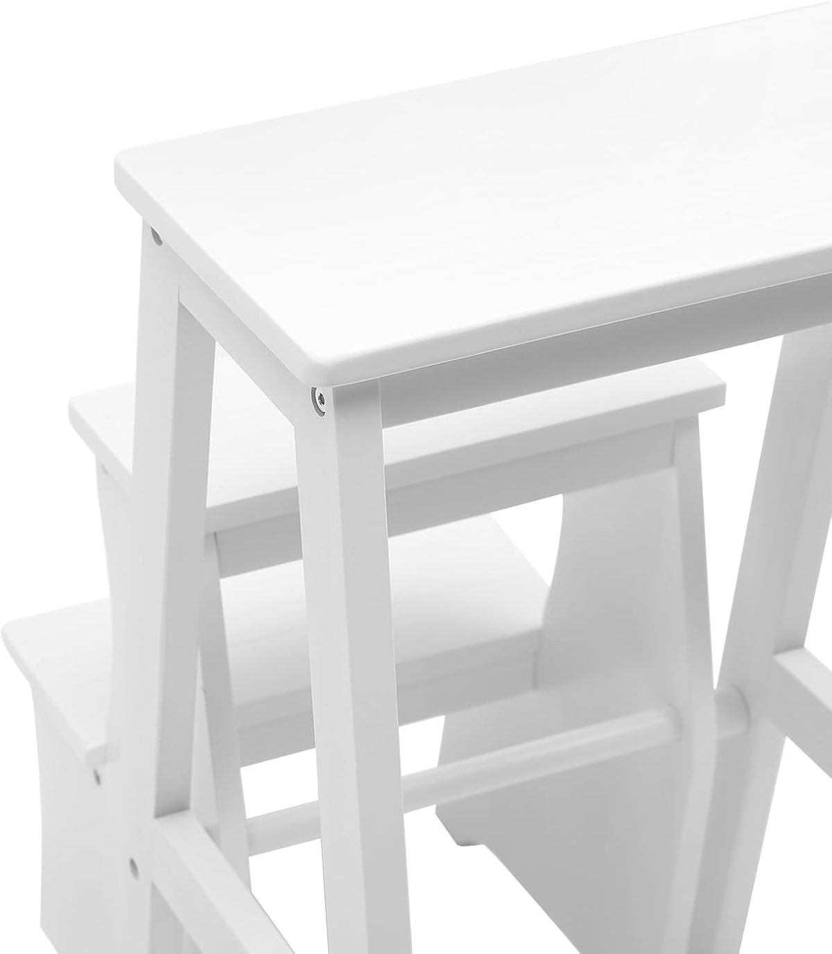 Folding Library Ladder Chair, 3-Step Stool Stepladders Lightweight Portable Multi-Functional Wood Step Ladder for Home,Kitchens, Garages (White)