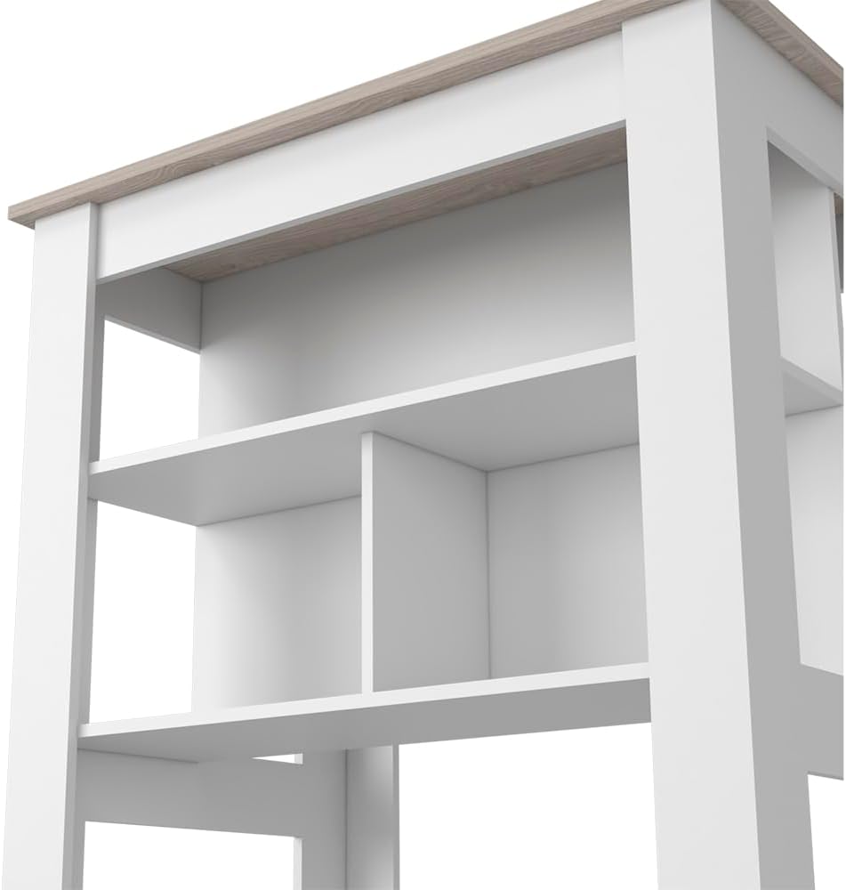 Kitchen Island with Three Shelves Light Gray/White Finish | Tabletop with silver nanoparticles protective film for hygiene