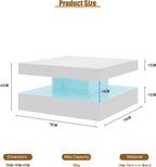 HedoAjim White LED Coffee Table for Living Room, 2-Tier Square Center Table Living Room Table, Modern High Glossy Contemporary Wood Coffee Tables with Storage, Suitable for Dining Reception
