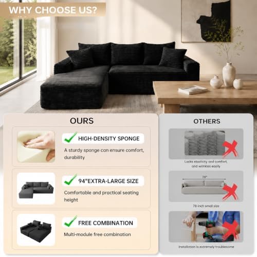 96" Cloud Sectional Couches with Chaise for Living Room