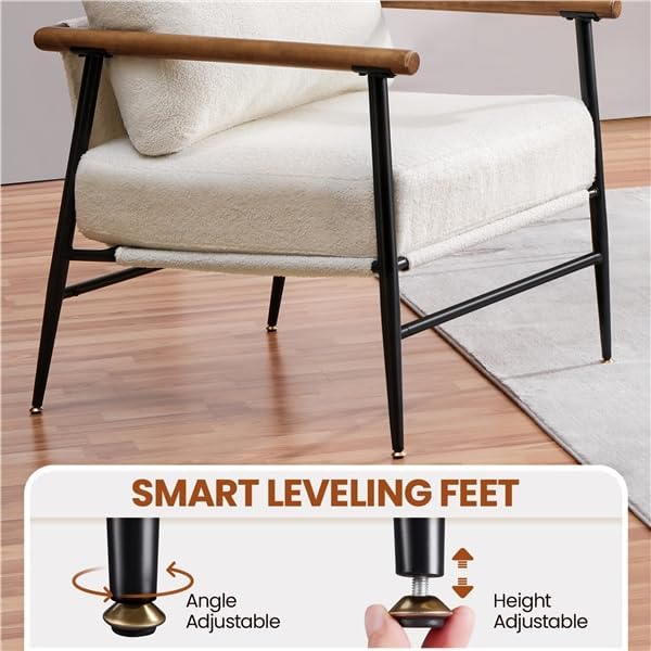 Yaheetech Accent Chairs Set of 2, Modern Living Room Chairs, Ivory | Boucle Fabric Lounge Chair with Metal Frame, Plush Back Pillow and Seat Cushion for Living Room Bedroom Vanity Waiting Room