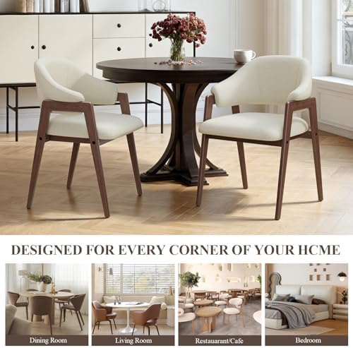 MALOL Wooden Dining Chairs Set of 4, Modern Fabric Upholstered Dining Room Chair, Kitchen Side Chairs, Farmhouse Dinner Chair with Curved Open Back for Kitchen, Beige