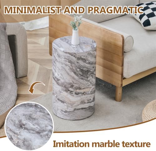 Round End Table Living Room Table, Faux Marble Sofa Couch Side Table, Bedside Nightstand for Small Spaces, Bedroom