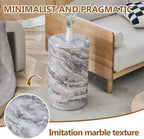 Round End Table Living Room Table, Faux Marble Sofa Couch Side Table, Bedside Nightstand for Small Spaces, Bedroom
