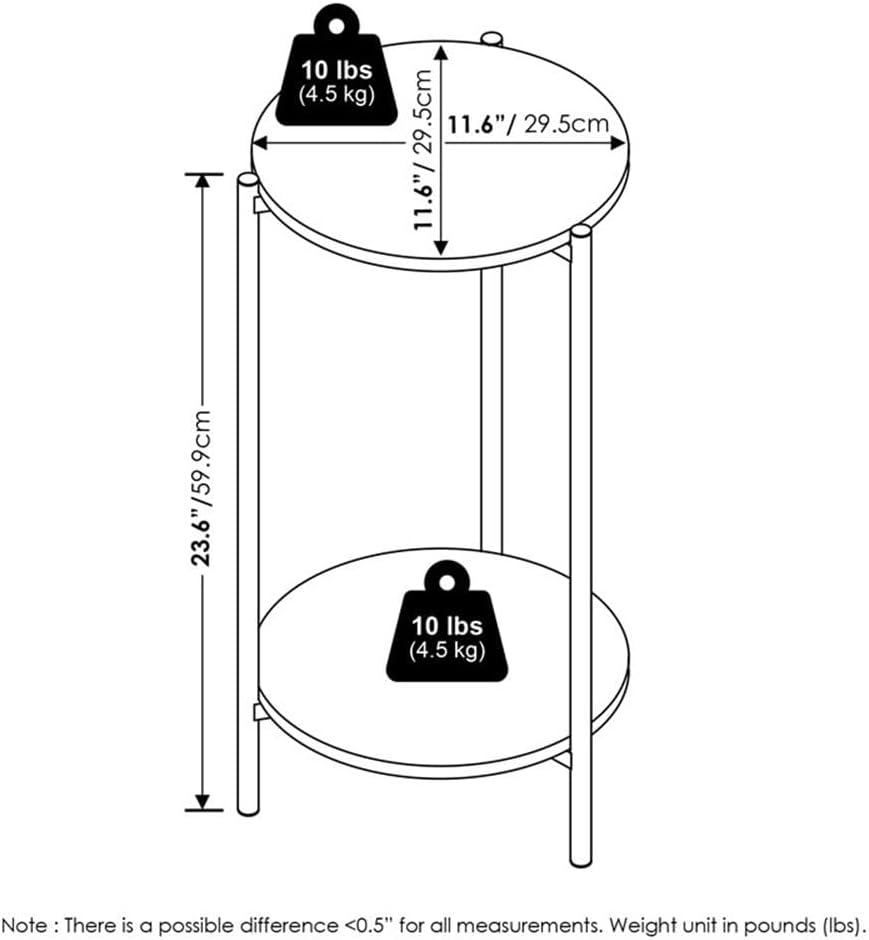 Pemberly Row 2-Tier Modern Round End Table, 11.57 x 11.57 x 23.62 Inches, Composite Wood and Sturdy Metal Legs, White Marble Finish, Space-Saving Design for Living Room or Bedroom