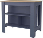 Ash and Blue Kitchen Island with Open Shelf, Particle Board | Two-tone finish with open shelves for organized storage