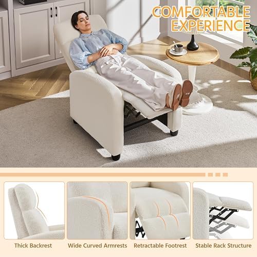 Yaheetech Recliner Chair with 3 Adjustable Angles Living Room Chairs Ivory