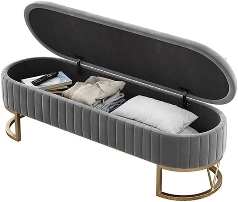Modern Storage Bench Upholstered Bedside Stool with Metal Legs Modern for Living Room Entryway Entryway(Gris,Large)