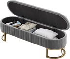 Modern Storage Bench Upholstered Bedside Stool with Metal Legs Modern for Living Room Entryway Entryway(Gris,Small)