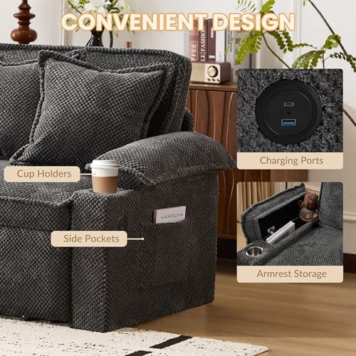 SUNWAVE 83" Sleeper Sofa, 3-in-1 Pull Out Sofa Bed Corduroy Couch Bed | Convertible Sleeper Couch with USB Ports, Cup Holders & Side Pockets for Living Room, Small Spaces