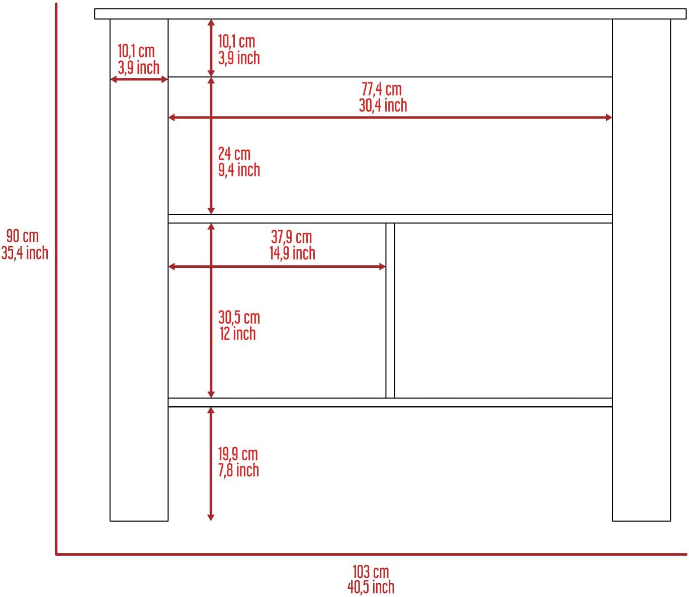 Kitchen Island with Four Legs and Three Shelves
