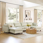 CHITA 161" Leather Super Large Sectional Couches for Living Room, Modular Cloud Sofa, Premium Genuine Leather Sofa, Down Filled, High Density Foam, Real Leather in Cream, 6 Seat U Shaped