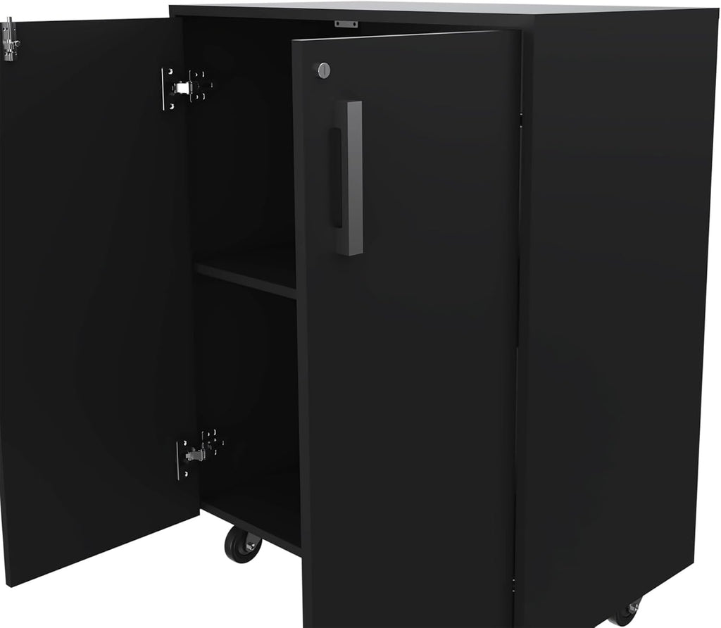 Storage Cabinet Lions, Double Door and Casters, Black Wengue Finish
