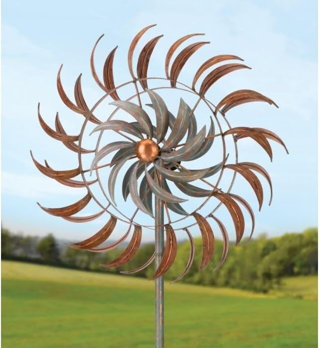 Regal Art & Gift Copper Petals Wind Spinner – Metal Yard Decorations Outdoor | Kinetic Garden Spinner for Lawn, Pathway, or Flower Bed | Weather-Resistant Outdoor Sculpture - 24 Inch
