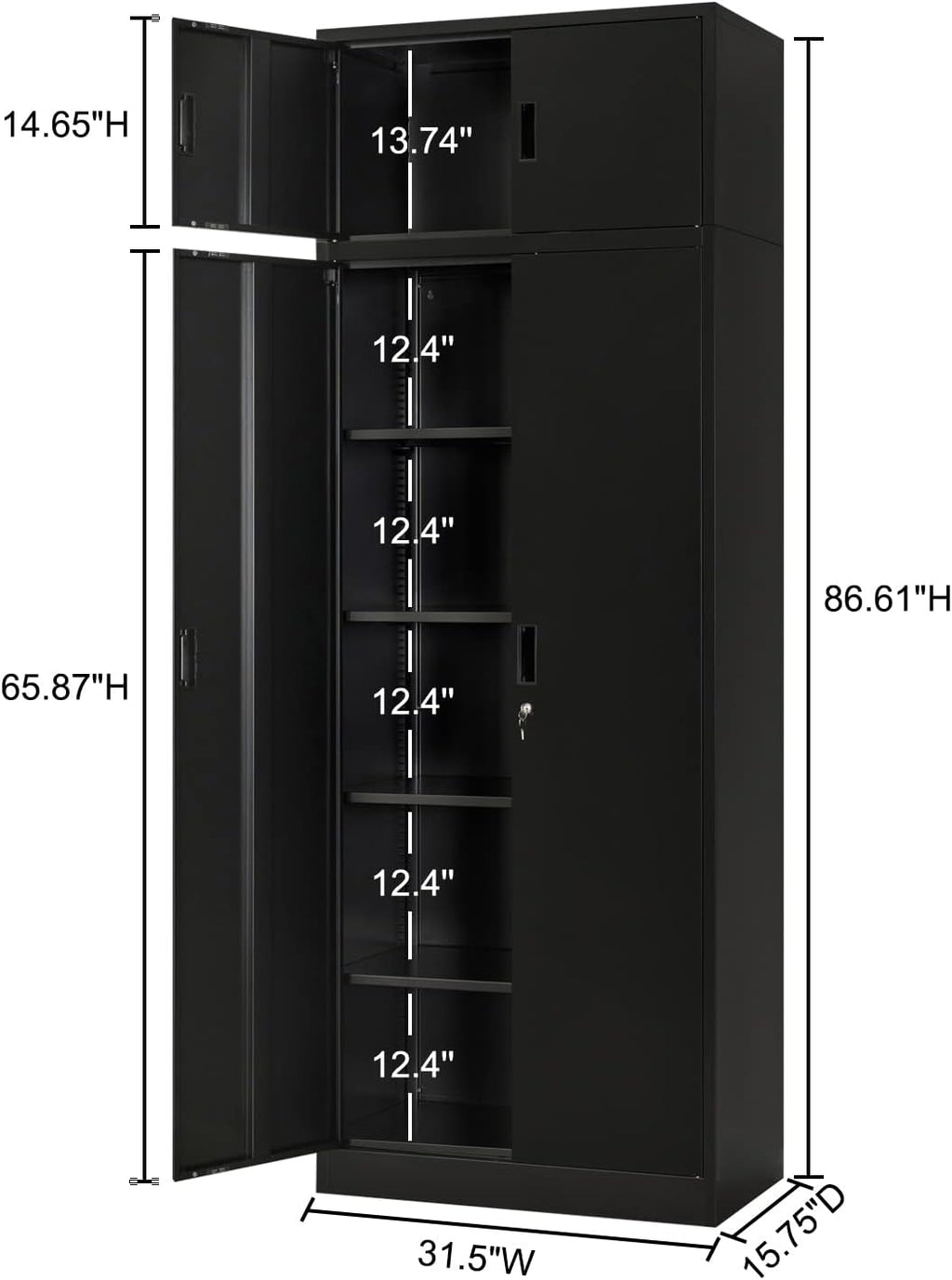 BESFUR 87" Tall Metal Storage Cabinet with Top Cabinet, Locking Garage Storage Cabinet with 4 Adjustable Shelves, Heavy-Duty Tall Cabinet for Home Office, Utility Room, Warehouse, School (Black)