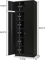 BESFUR 87" Tall Metal Storage Cabinet with Top Cabinet, Locking Garage Storage Cabinet with 4 Adjustable Shelves, Heavy-Duty Tall Cabinet for Home Office, Utility Room, Warehouse, School (Black)