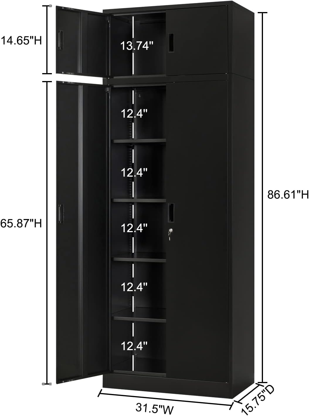 BESFUR 87" Tall Metal Storage Cabinet with Top Cabinet, Locking Garage Storage Cabinet with 4 Adjustable Shelves, Heavy-Duty Tall Cabinet for Home Office, Utility Room, Warehouse, School (Black)