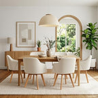 Swivel Dining Chairs Set of 6 with Arms and Wood Legs, Beige | Beech Wood Frame, Linen Fabric Upholstered Kitchen Chairs, Mid Century Modern, 18.5" Widen Seat, For Dining Room, Living Room