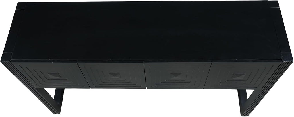 55 Inch Console Table with Geometric Carved Front | Pine wood and MDF build, 54.9 in sofa table, geometric carved front, soft-close storage, for entryway, living room, hallway