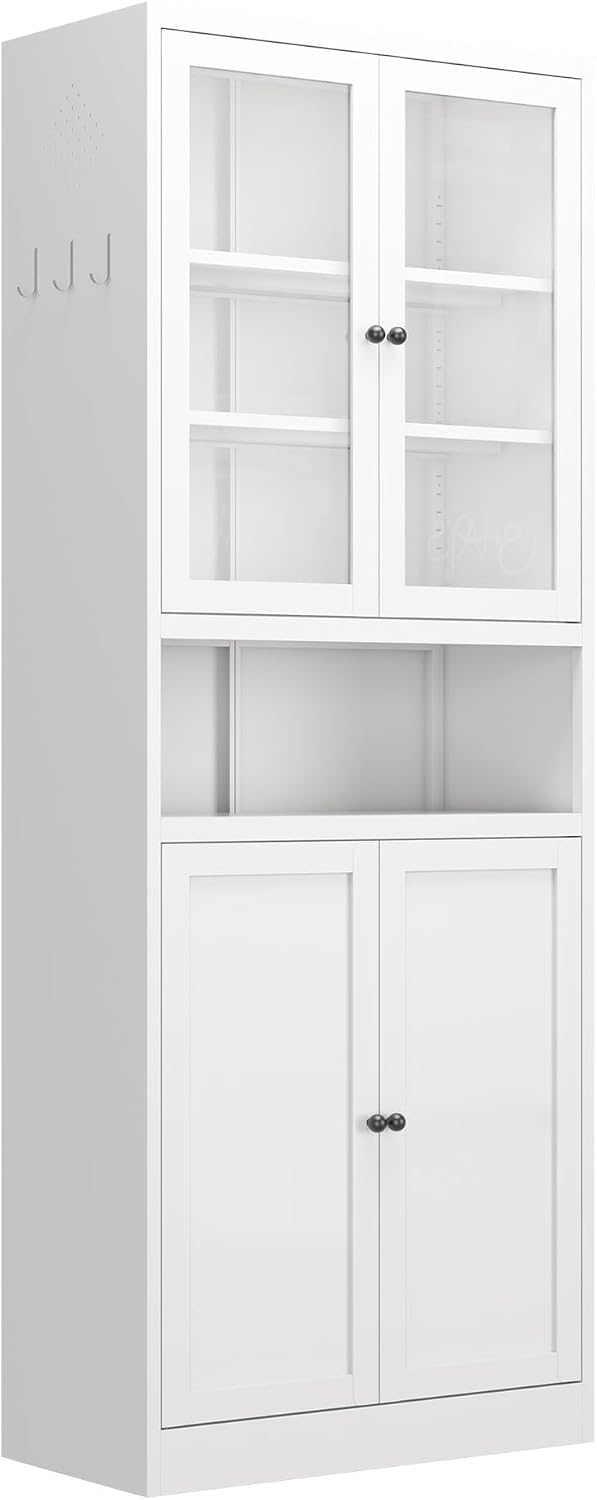 Havemies Modern White Metal Pantry Cabinet - 72" Freestanding Multifunctional Storage for Decluttering Kitchen, Pantry, Bathroom & Laundry Room