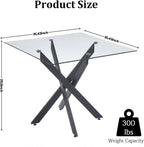 Square Dining Table for 4, 36" Modern Glass Kitchen Dining Room Table with Black Metal Cross Legs, Tempered Glass Tabletop, Perfect for Dinner Kitchen Living Dining Room