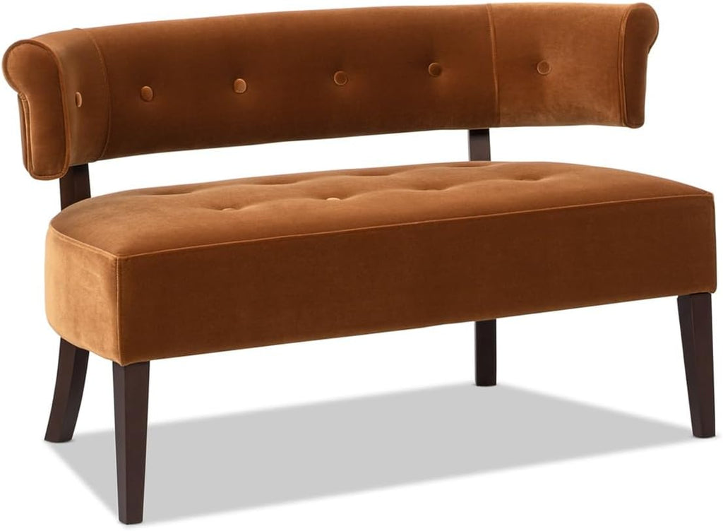 Jennifer Taylor Home Jared Roll Arm Tufted Bench with Back Settee in Burnt Orange Performance Velvet