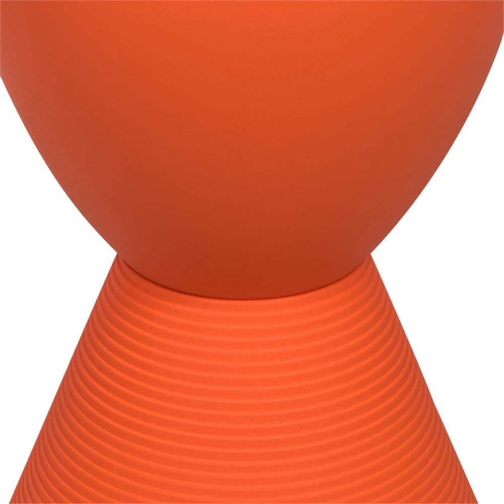 BOWERY HILL Contemporary Plastic Ribbed Round End Table, Hourglass Design with Hidden Storage, Durable UV-Protected Orange Finish, 16.75" H x 11.75" W, Indoor/Outdoor Use