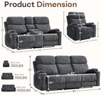 HAOMARKETS 3-Piece Power Recliner Sofa Set with Charging Port, Include Single Recliner Chair, 2-Seater Loveseat Reclining Couch and 3-Seater Reclining Sofa with Cup Holders for Living Room, Dark Grey