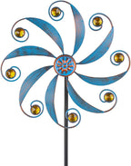 Stargarden Wind Spinner, Metal Outdoor Wind Sculptures & Spinners, Small Garden Pinwheels for Yard and Garden Decor Blue