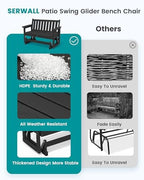SERWALL 2 Person Patio Glider Bench, HDPE All Weather Swinging Bench, Black