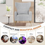 Nalupatio Velvet Accent Chairs Set of 2 Modern High Back Armchair Arm Chair with Lumbar Pillow, High Back Upholstered Single Sofa Chair with Gold Metal Legs for Bedroom,Light Gray