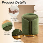 Swivel Vanity Stool with Gold Base Comfy Vanity Chair Modern Round Stool for Makeup Vanity Ottoman Foot Rest for Bedroom livingroom (Green)