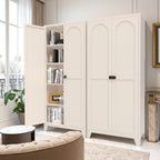 Spaco 71" 2 Shapely Doors Metal Pantry Cabinet,Freestanding Kitchen Storage Cabinet with 4 Adjustable Shelves,Steel Cupboard for Kitchen,Pantry,Dining Room,Living Room. (Cream, 71" H)