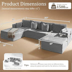 138" Oversized Cloud Sectional Couch, Comfort U Shaped Couch for Living Room, Extra Deep Seats No Assembly, Modular Sofa, Corduroy (Light Grey, 3 Seater+Right Facing Chaise+Ottoman)