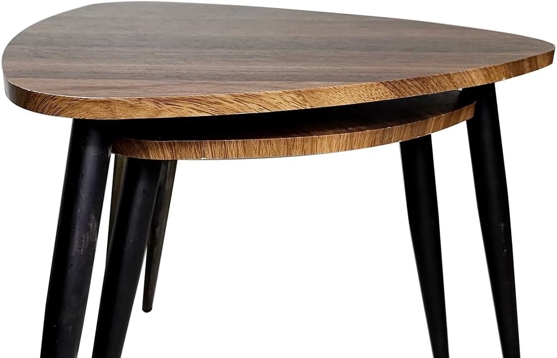2pc Contemporary Nesting Tables Metal and Solid Wood Natural Black | Space-saving nesting design with metal and solid wood construction