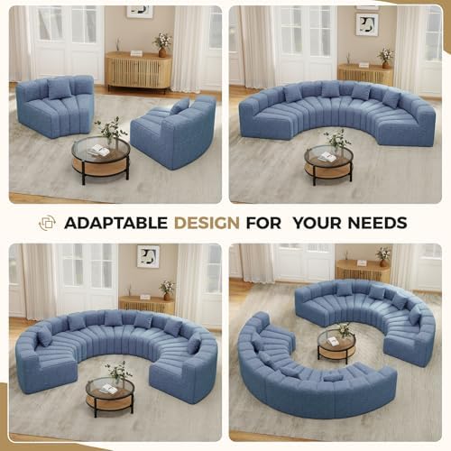 Oversized Curved Sofa, 6 Seater Modular Velvet Cloud Couch, Modern Sectional Couches for Living Room, No Assembly Required, Light Blue 1PC
