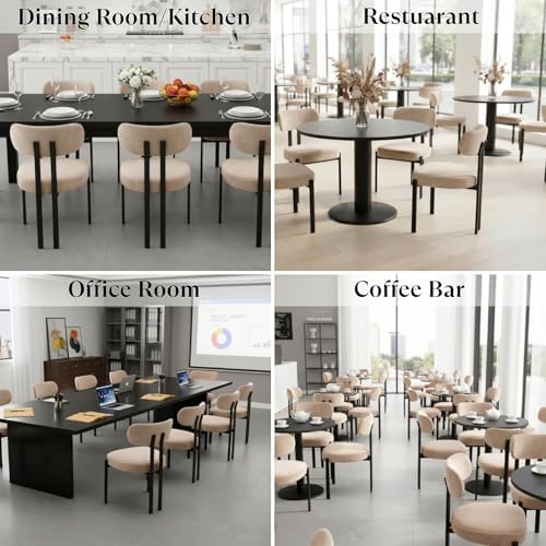 Ya-Home Modern Dining Chairs Set of 2, Chenille Kitchen Chairs, Khaki | Curved Back Upholstered Chairs With Black Metal Legs, Armless Dining Room Chairs Guest Chairs for Restaurant/Home Kitchen