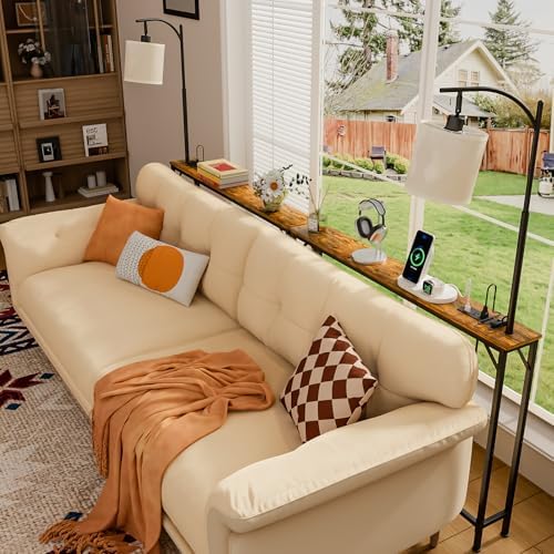keomaisyto Skinny Sofa Table with Outlet & 3-Color Light, Console Table | 48.1" Behind Couch Table with 3 Color Temperatures Led Bulb, Narrow Console Table for Living Room, Bedroom, Entryway, Hallway