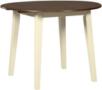 BOWERY HILL Round Drop Leaf Dining Table, 40" Wood, Cream and Brown Two-Tone Finish, Modern Cottage Style, Compact Kitchen or Dining Room Table