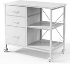 3 Drawer Mobile Filing Cabinet, Industrial White Office Storage Cabinet with Open Shelf, Under Desk Printer Stand with Casters for Home Office, Letter & Legal Size Files